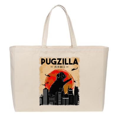 Funny Pug Pugzilla Funny Dog Pug Cotton Canvas Jumbo Tote