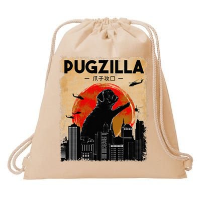 Funny Pug Pugzilla Funny Dog Pug Drawstring Bag