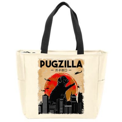 Funny Pug Pugzilla Funny Dog Pug Zip Tote Bag