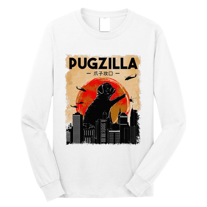 Funny Pug Pugzilla Funny Dog Pug Long Sleeve Shirt