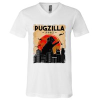 Funny Pug Pugzilla Funny Dog Pug V-Neck T-Shirt