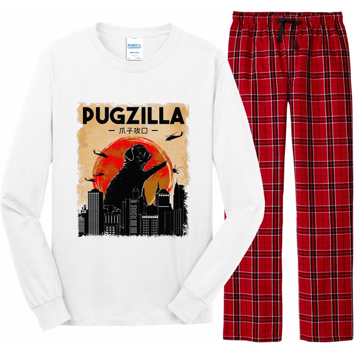 Funny Pug Pugzilla Funny Dog Pug Long Sleeve Pajama Set