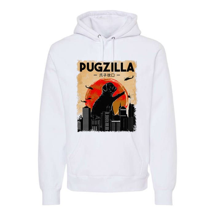 Funny Pug Pugzilla Funny Dog Pug Premium Hoodie