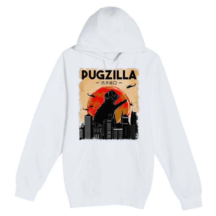 Funny Pug Pugzilla Funny Dog Pug Premium Pullover Hoodie