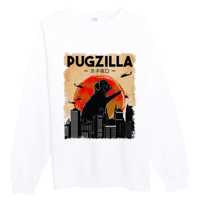 Funny Pug Pugzilla Funny Dog Pug Premium Crewneck Sweatshirt