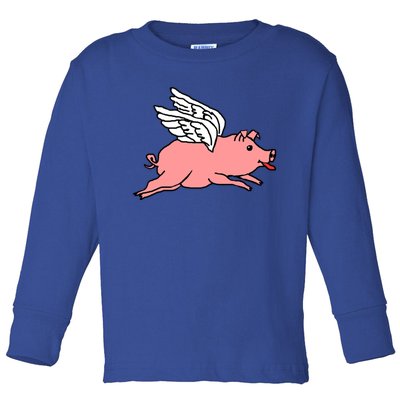 Flying Pig Poking Tongue Out Funny Gift Toddler Long Sleeve Shirt