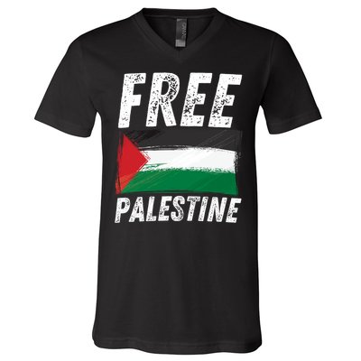 Free Palestine Palestine Flag Free Gaza Arabic Liberators V-Neck T-Shirt