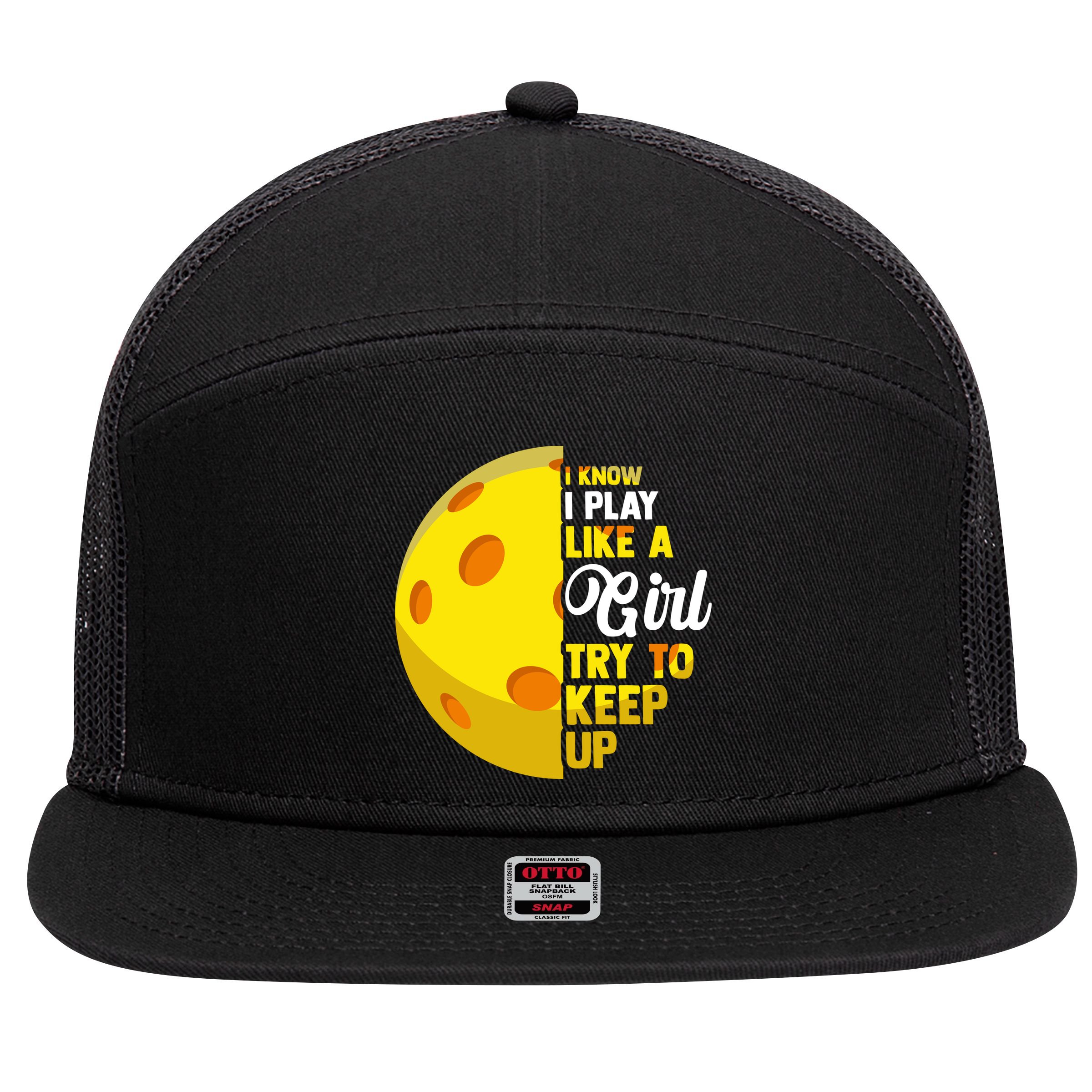 Funny Pickleball Player Girl Pickleball Gift 7 Panel Mesh Trucker Snapback Hat