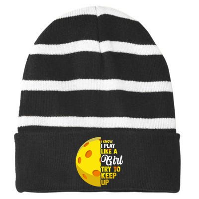 Funny Pickleball Player Girl Pickleball Gift Striped Beanie with Solid Band