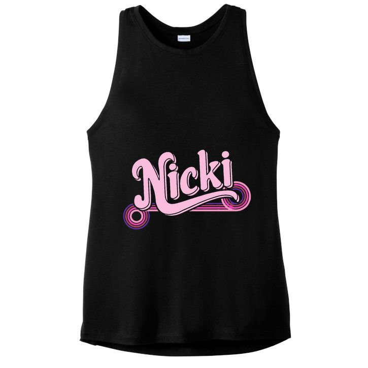 Funny Pink Personalized Name Nicki I Love Nicki Ladies PosiCharge Tri-Blend Wicking Tank