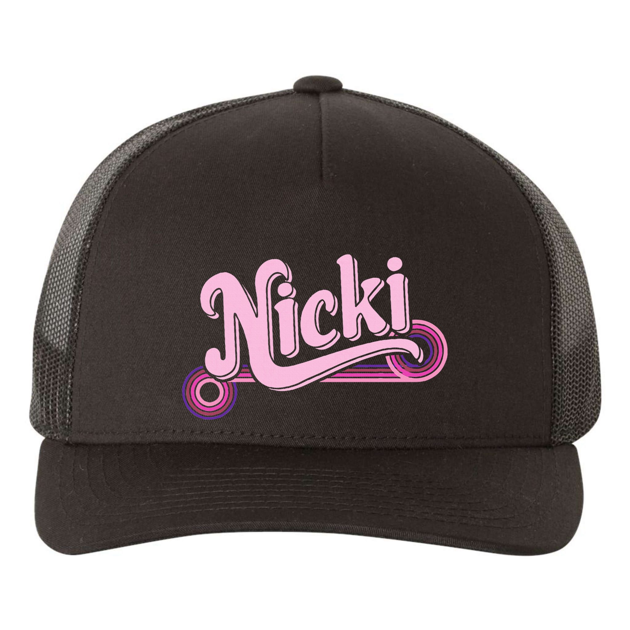 Funny Pink Personalized Name Nicki I Love Nicki Yupoong Adult 5-Panel Trucker Hat