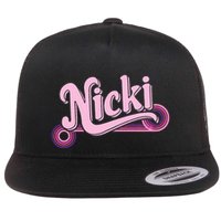 Funny Pink Personalized Name Nicki I Love Nicki Flat Bill Trucker Hat
