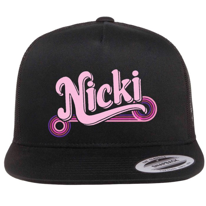 Funny Pink Personalized Name Nicki I Love Nicki Flat Bill Trucker Hat