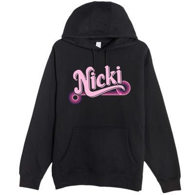 Funny Pink Personalized Name Nicki I Love Nicki Premium Pullover Hoodie