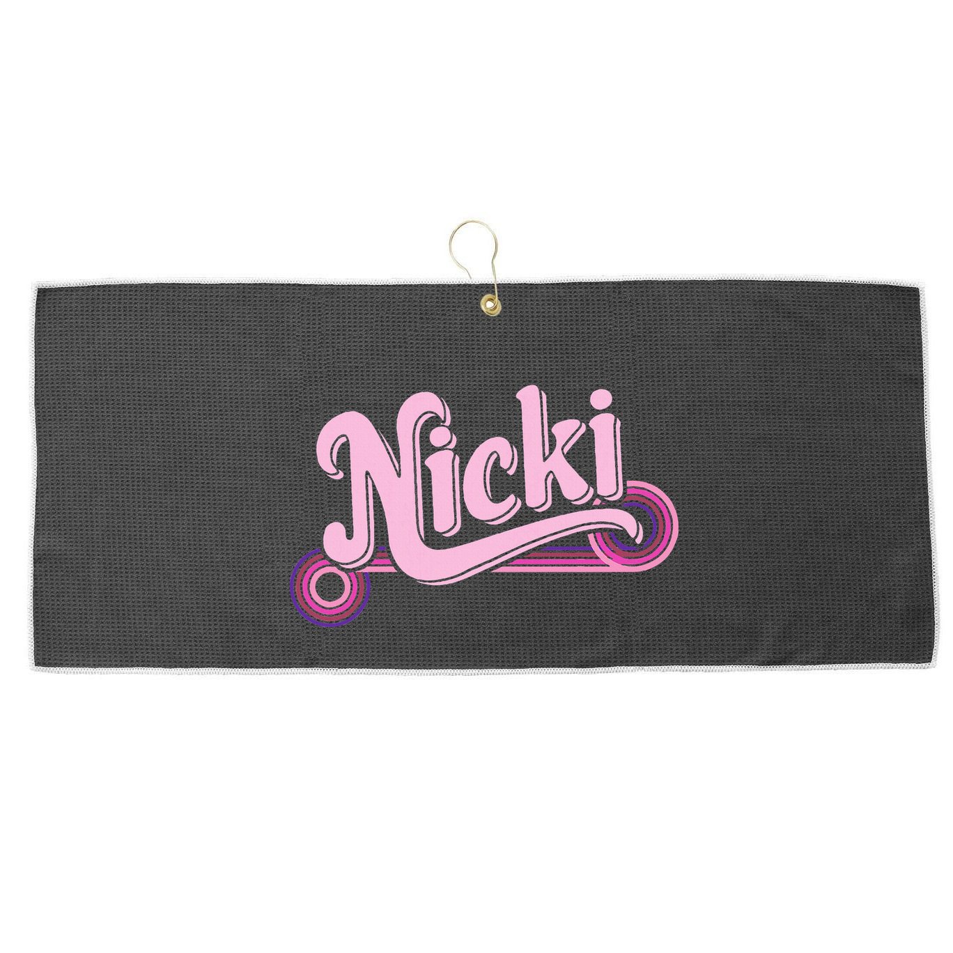 Funny Pink Personalized Name Nicki I Love Nicki Large Microfiber Waffle Golf Towel