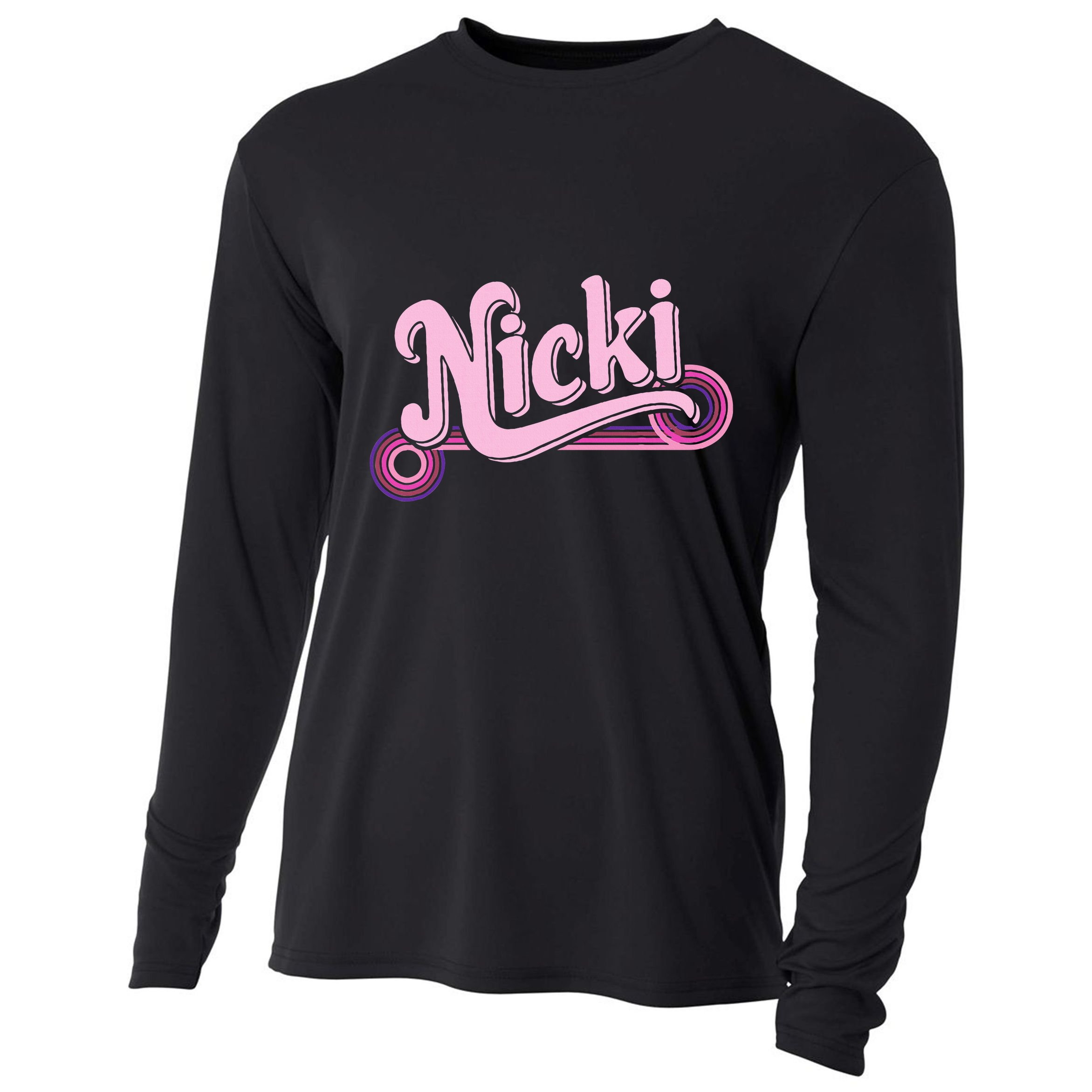 Funny Pink Personalized Name Nicki I Love Nicki Cooling Performance Long Sleeve Crew