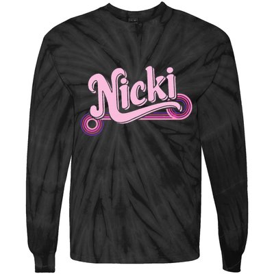 Funny Pink Personalized Name Nicki I Love Nicki Tie-Dye Long Sleeve Shirt
