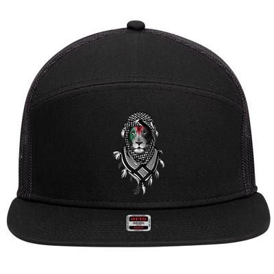 Free Palestine Palestinian Lion 7 Panel Mesh Trucker Snapback Hat