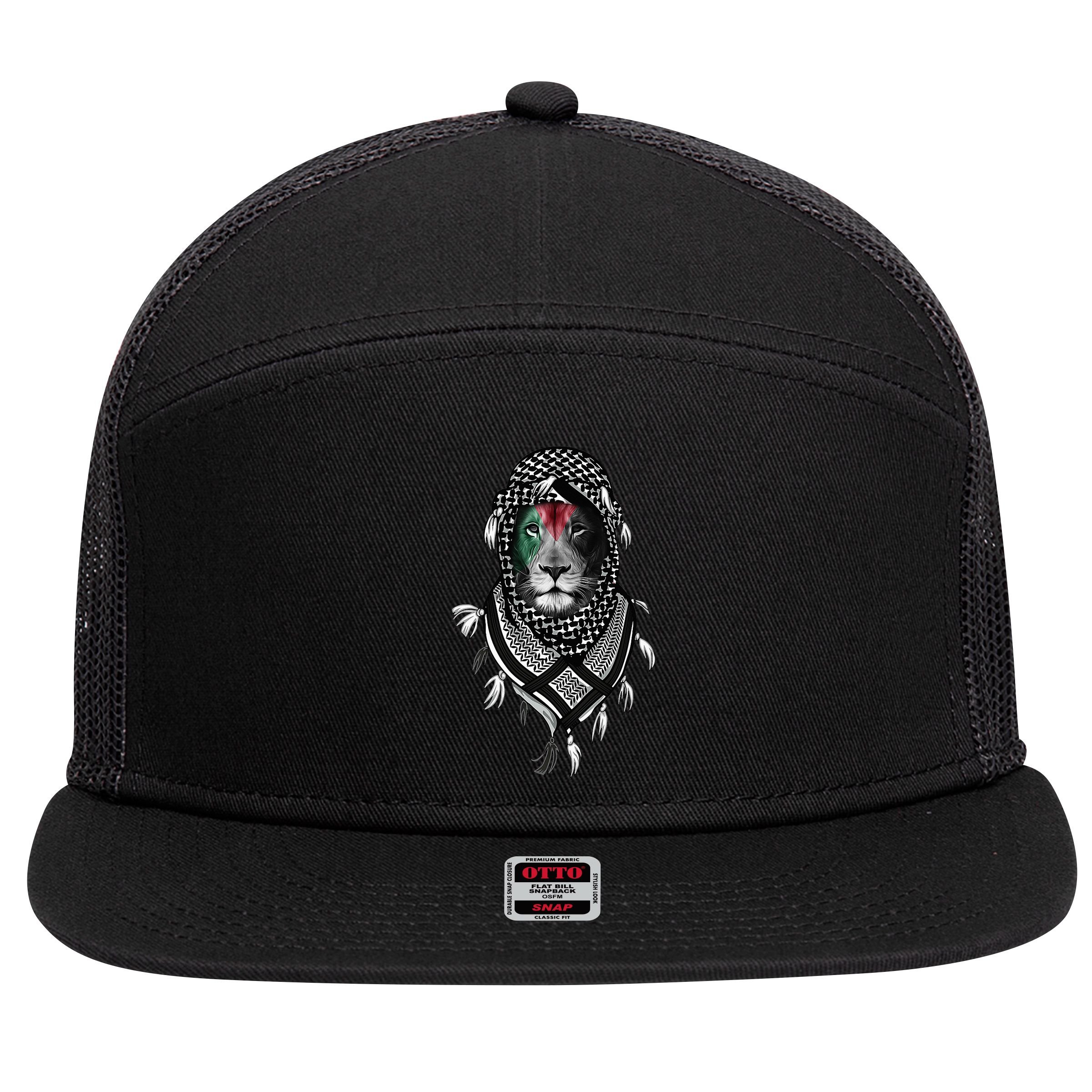 Free Palestine Palestinian Lion 7 Panel Mesh Trucker Snapback Hat