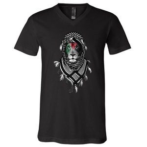 Free Palestine Palestinian Lion V-Neck T-Shirt