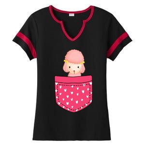 Funny Poodle Pocket Gift Heart Valentines Day Love Gift Ladies Halftime Notch Neck Tee