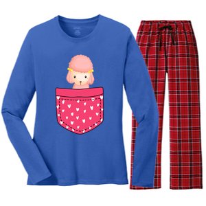 Funny Poodle Pocket Gift Heart Valentines Day Love Gift Women's Long Sleeve Flannel Pajama Set 