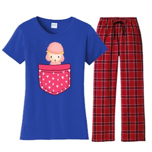 Funny Poodle Pocket Gift Heart Valentines Day Love Gift Women's Flannel Pajama Set