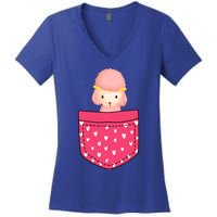 Funny Poodle Pocket Gift Heart Valentines Day Love Gift Women's V-Neck T-Shirt