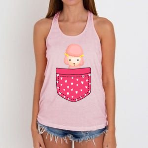 Funny Poodle Pocket Gift Heart Valentines Day Love Gift Women's Knotted Racerback Tank