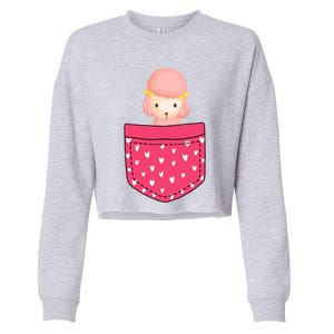 Funny Poodle Pocket Gift Heart Valentines Day Love Gift Cropped Pullover Crew