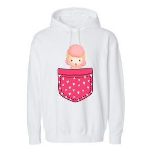 Funny Poodle Pocket Gift Heart Valentines Day Love Gift Garment-Dyed Fleece Hoodie