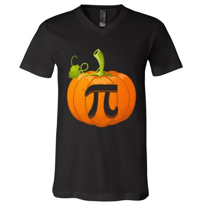 Funny Pumpkin Pie Math Teacher Halloween Thankgiving Pi Day V-Neck T-Shirt