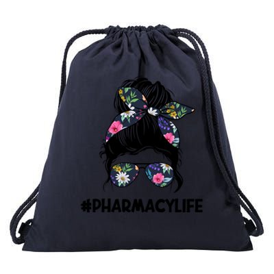 Funny Pharmacist Pharmacy Life Technician Tech Messy Bun Gift Drawstring Bag