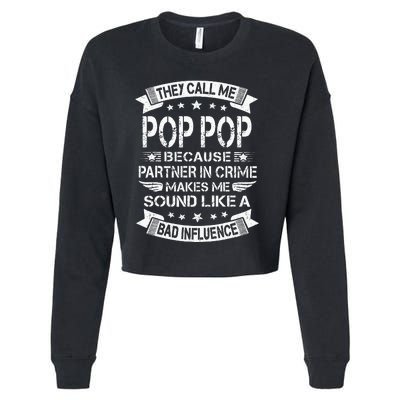 Funny Pop Pop Partner In Crime Dad Fathers Day Cropped Pullover Crew