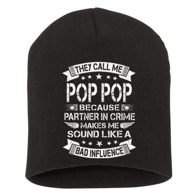 Funny Pop Pop Partner In Crime Dad Fathers Day Short Acrylic Beanie