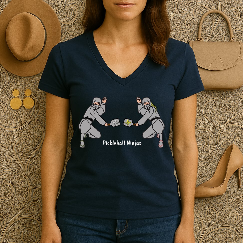 Fun Pickleball, Pickleball Ninja Mixed Doubles, Pickleball For Life Women's V-Neck T-Shirt