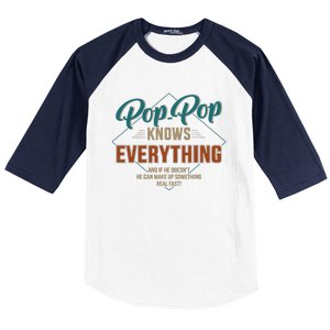 Funny Pop Pop Knows Everything For Grandpa And Fathers Day Baseball Sleeve Shirt