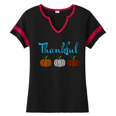 Fall Plaid Pumpkin Thankful Women, Thanksgiving Be Blessed Ladies Halftime Notch Neck Tee