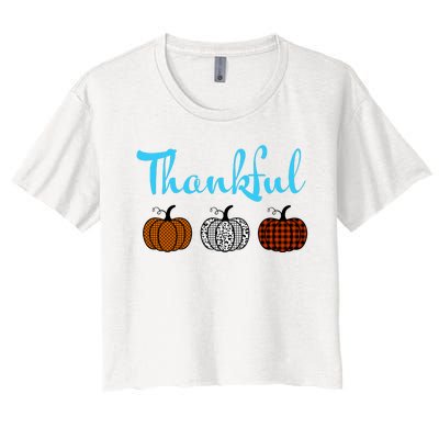 Fall Plaid Pumpkin Thankful Women, Thanksgiving Be Blessed Women's Crop Top Tee