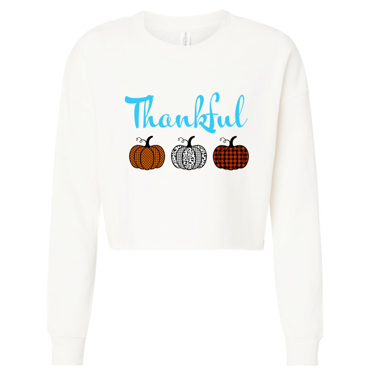 Fall Plaid Pumpkin Thankful Women, Thanksgiving Be Blessed Cropped Pullover Crew