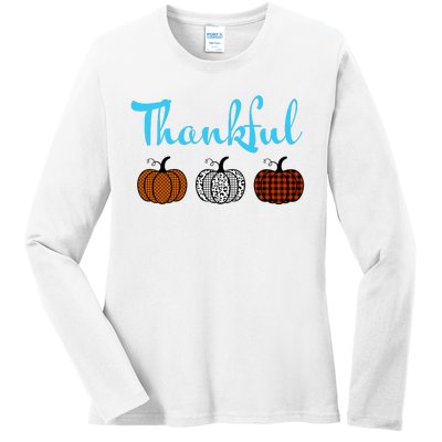 Fall Plaid Pumpkin Thankful Women, Thanksgiving Be Blessed Ladies Long Sleeve Shirt