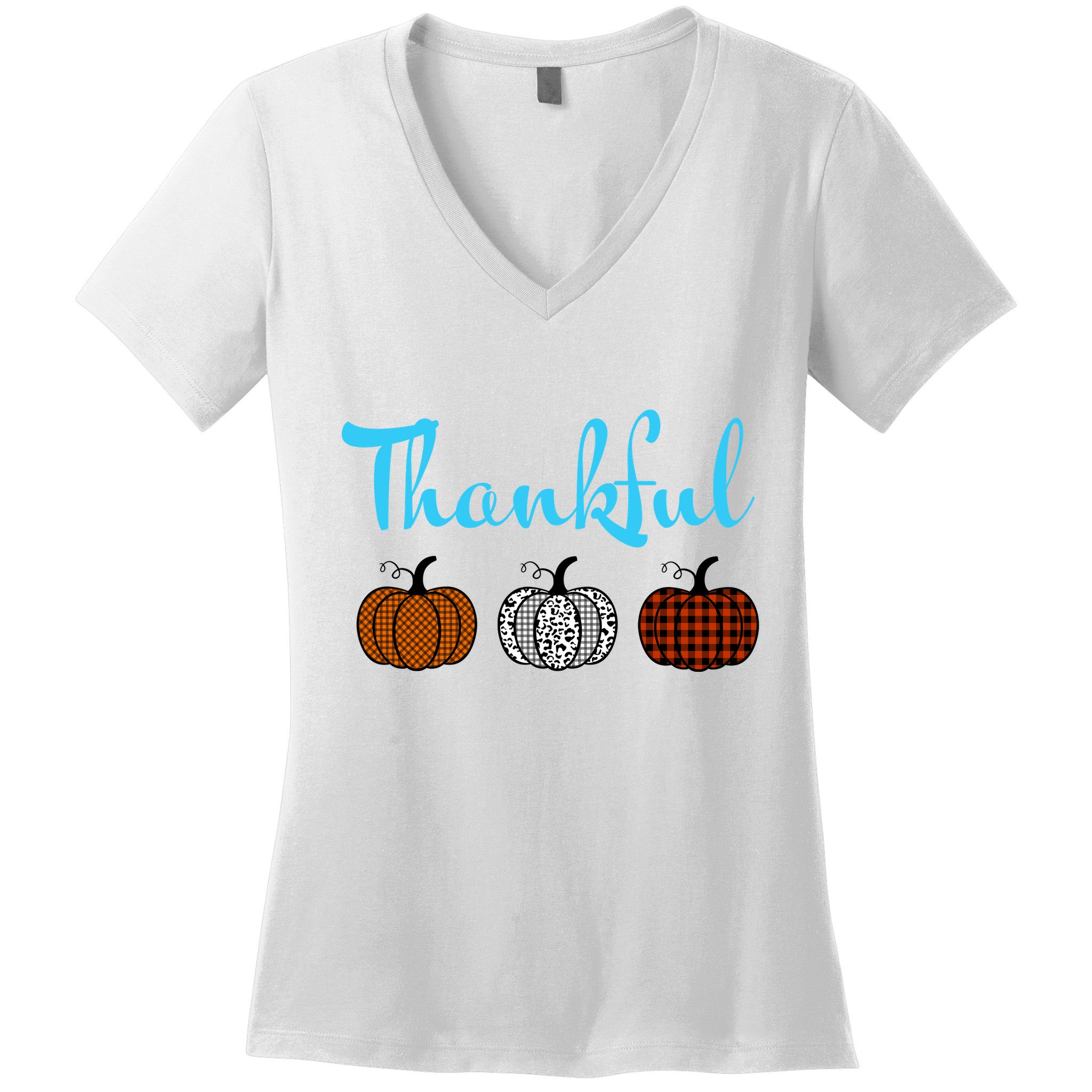 Fall Plaid Pumpkin Thankful Women, Thanksgiving Be Blessed Women's V-Neck T-Shirt