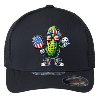 Funny Patriotic Pickle Playing Pickleball Paddle 4th Of July Flexfit Unipanel Trucker Cap