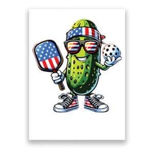 Funny Patriotic Pickle Playing Pickleball Paddle 4th Of July Poster