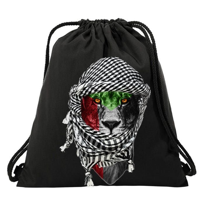 Free palestine Palestinian lion Drawstring Bag