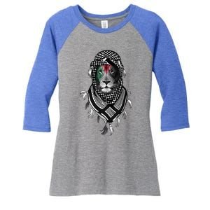 Free Palestine Palestinian Lion Funny Gift Women's Tri-Blend 3/4-Sleeve Raglan Shirt