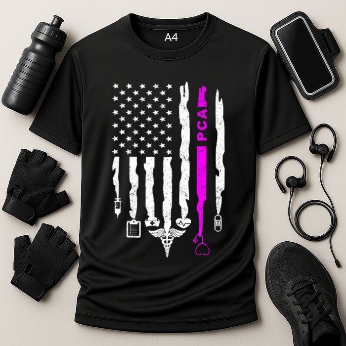 Funny Patriotic PCA USA Flag Nurses Week Gifts 4th Of July Cooling Performance Crew T-Shirt