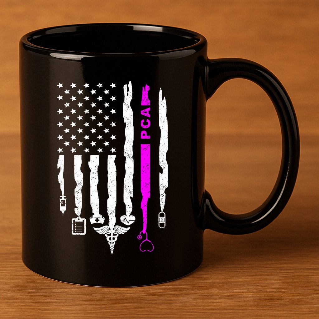 Funny Patriotic PCA USA Flag Nurses Week Gifts 4th Of July 11oz C Handle Ceramic Mug