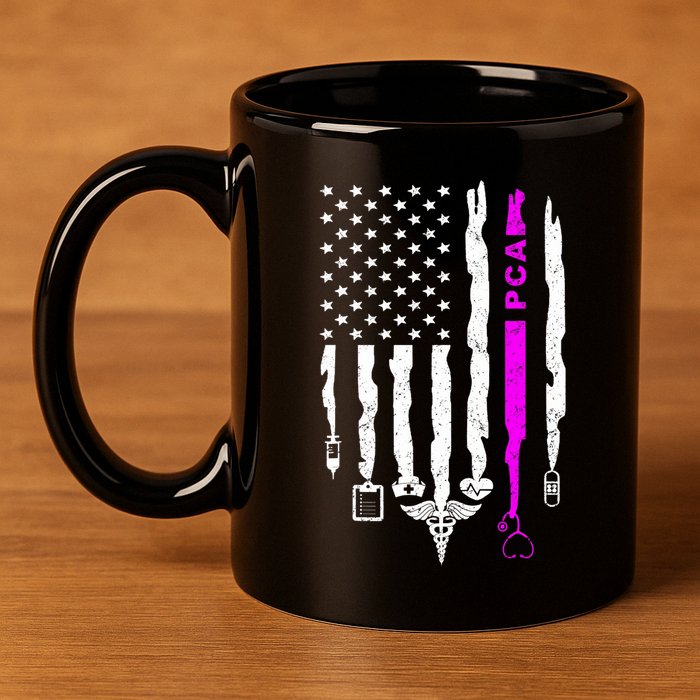 Funny Patriotic PCA USA Flag Nurses Week Gifts 4th Of July 11oz C Handle Ceramic Mug
