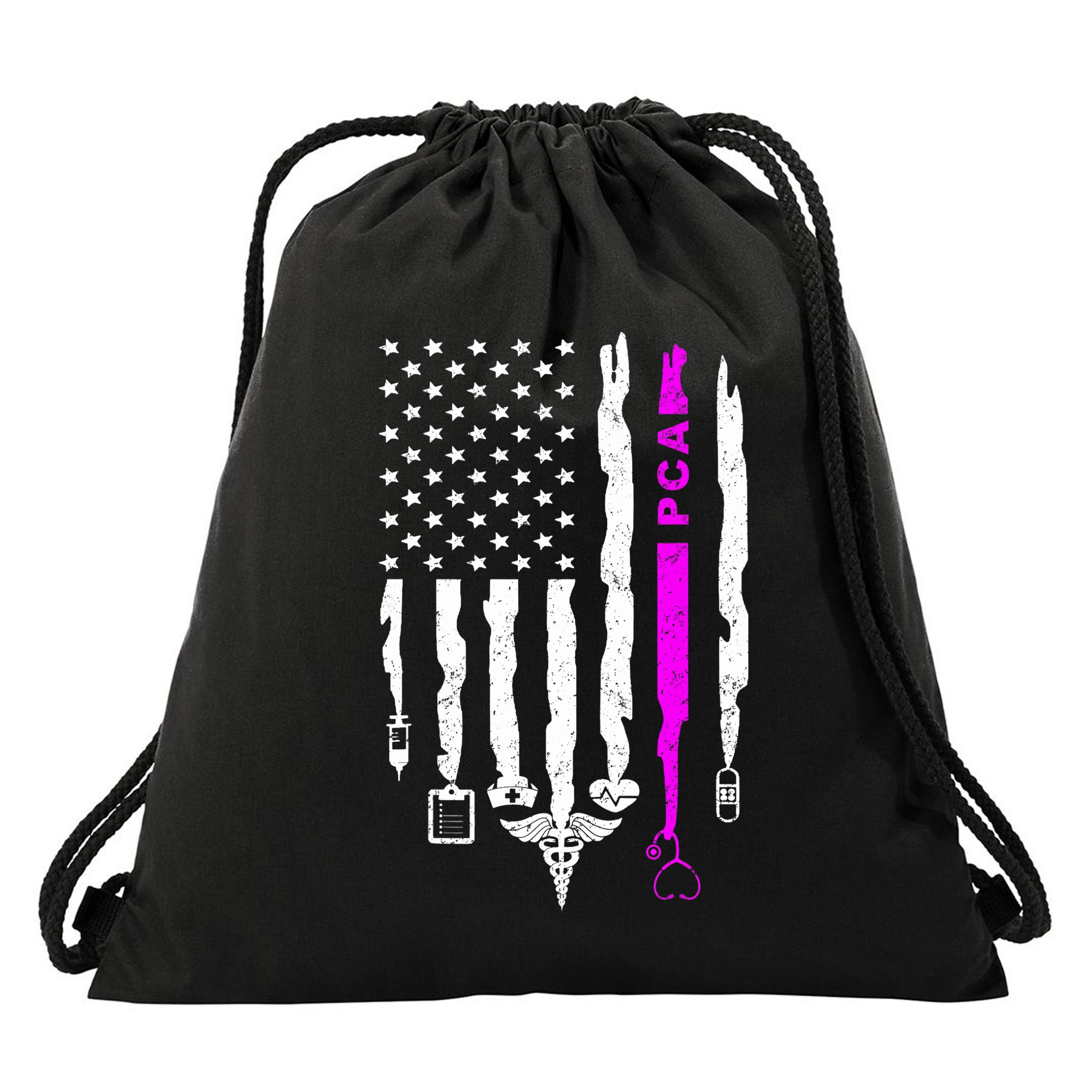 Funny Patriotic PCA USA Flag Nurses Week Gifts 4th Of July Drawstring Bag
